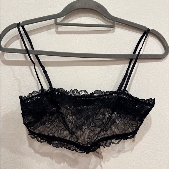 NWT Free People Intimately Everyday Lace Straight-Neck Bralette. Black Size M - Picture 3 of 7